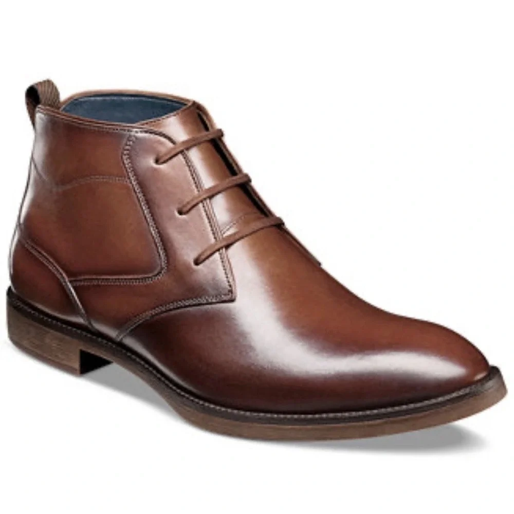 Stacy Adams Kyron Plain Toe Lace Up Chukka Boots in Cognac Size 9.5